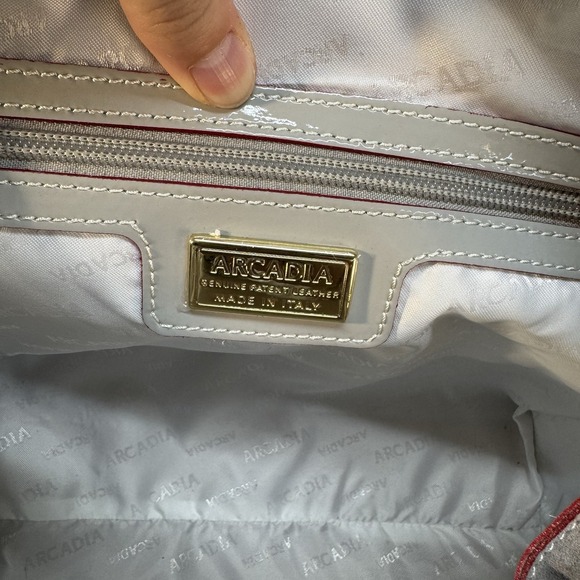 ARCADIA ITALIAN LIGHT‎ GRAY PATENT LEATHER TOTE BAG EMBOSSED SNAKESKIN CROSSBODY - Picture 9 of 12